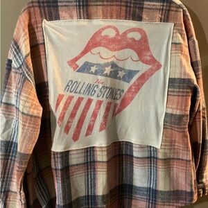 Upcycled Plaid Jacket with Iconic Print